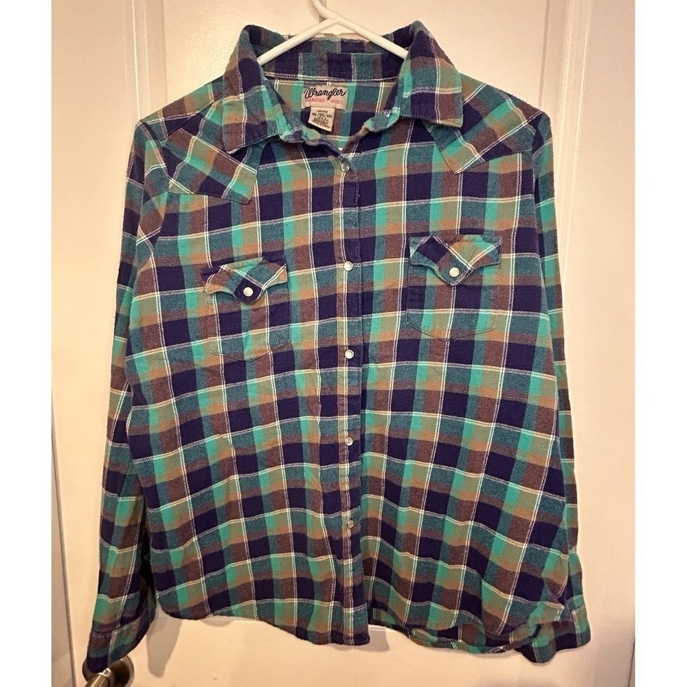 Vintage Wrangler Western Pearl Snap Plaid Button Up Long Sleeve Shirt Womens XXL